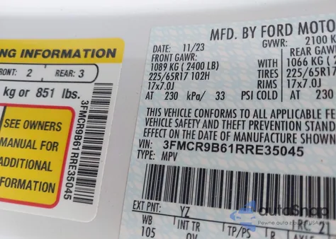 2024 Ford Bronco Sport Big Bend z USA, uszkodzony, nr VIN 3FMCR9B61RRE35045